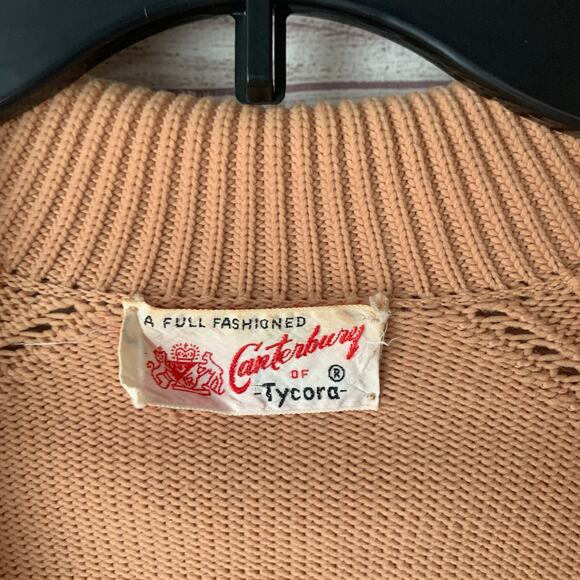 Vintage Canterbury of Tycora Tan Cardigan Sweater Button Up Long Sleeves - Picture 10 of 15